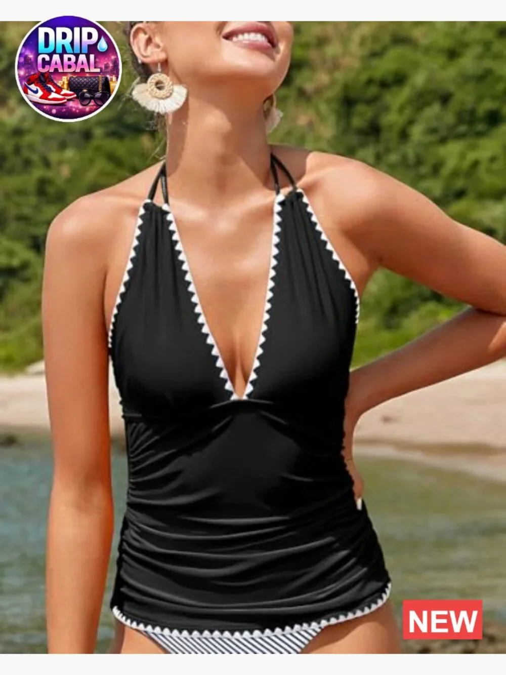 Women's Halter Tankini Top V-Neck Swim Top Tummy Control Bathing Suit Top